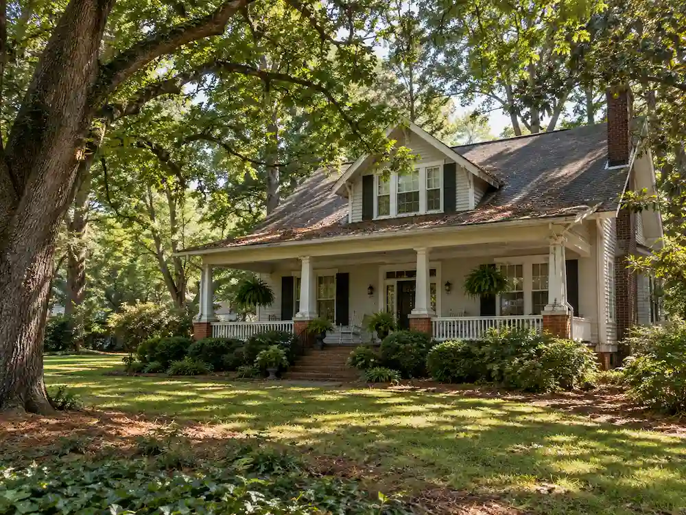 Franklinton, NC roofing services for an older home surrounded by mature trees