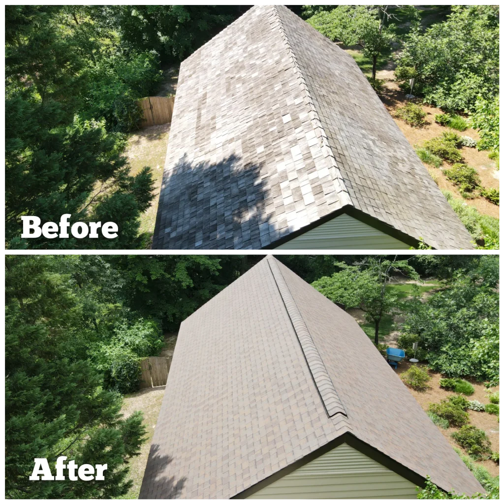 Roof Replacement in North Raleigh 2 new roof before and after