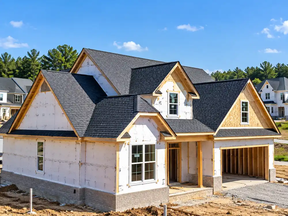New construction roofing in Youngsville, NC on a newly built home with architectural shingles