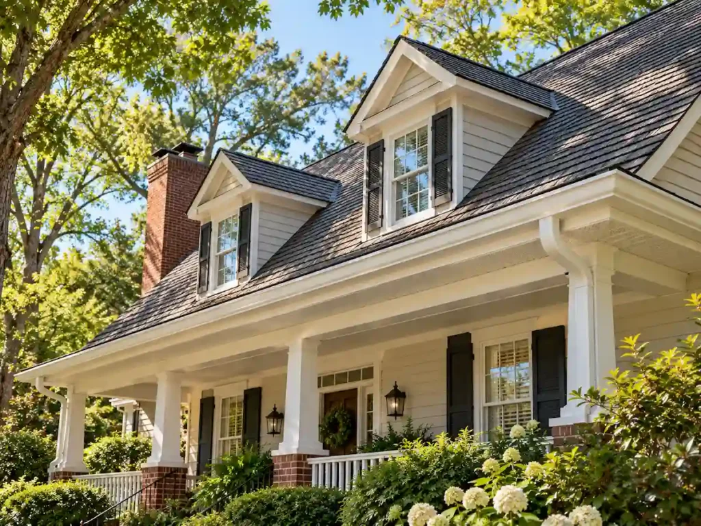 Roof repair in Wake Forest, NC on an older home with gutters, soffit, and fascia