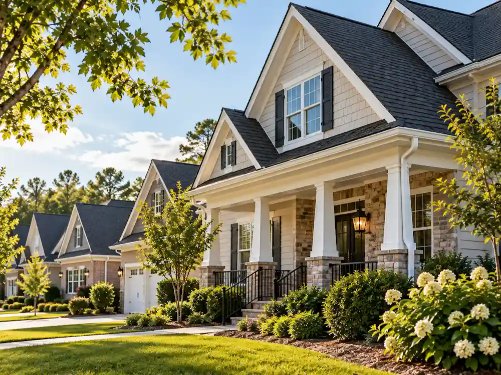Roofing in Youngsville, NC on a newer Craftsman-style home with architectural shingles