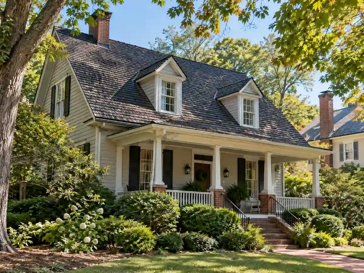 Wake Forest historic home roof repair with an older shingle roof and brick chimney