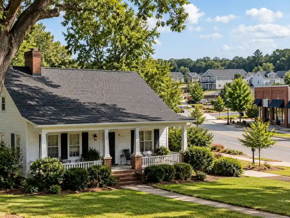 Youngsville roof replacement on an older home near newer residential development